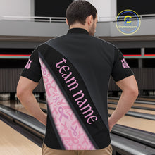 Load image into Gallery viewer, Black and Pink Ribbon Breast cancer Bowling Polo, 1/4 Zip Shirt for Men Custom Bowling Team Jersey NQS9961