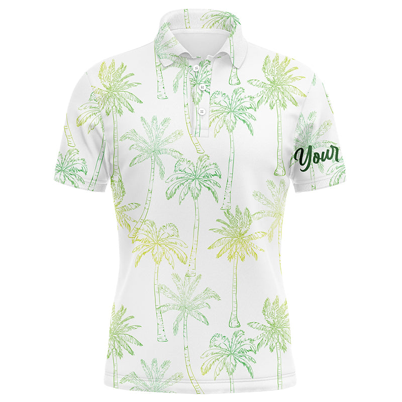 Green Tropical palm trees pattern Mens golf polo shirts custom team white golf shirt mens NQS5725