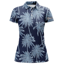 Load image into Gallery viewer, Blue Tropical palm trees pattern Womens golf polo shirts custom team golf shirt womens NQS5726