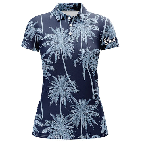 Blue Tropical palm trees pattern Womens golf polo shirts custom team golf shirt womens NQS5726