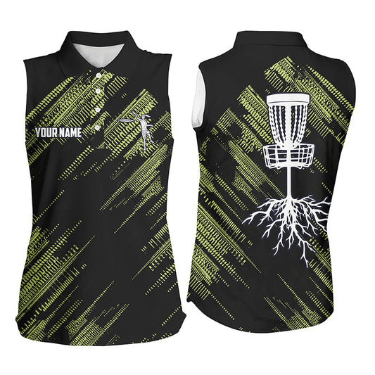 Yellow Black Womens disc golf sleeveless polo shirt custom disc golf team disc golf jerseys NQS7815