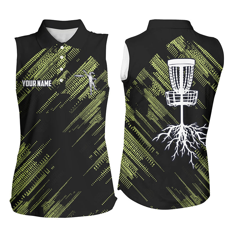 Yellow Black Womens disc golf sleeveless polo shirt custom disc golf team disc golf jerseys NQS7815