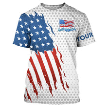 Load image into Gallery viewer, American Flag Fishing patriotic Custom name UV protection long sleeve fishing Shirts for men, women NQS8038