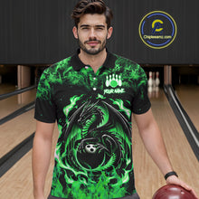 Load image into Gallery viewer, Black and Green Flame Dragon bowling shirts for Men Custom Bowling Team Jersey, gift for Bowler NQS10246