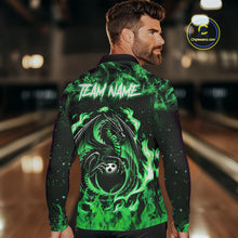 Load image into Gallery viewer, Black and Green Flame Dragon bowling shirts for Men Custom Bowling Team Jersey, gift for Bowler NQS10246