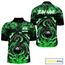 Load image into Gallery viewer, Black and Green Flame Dragon bowling shirts for Men Custom Bowling Team Jersey, gift for Bowler NQS10246