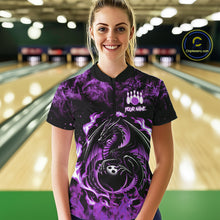 Load image into Gallery viewer, Black and Purple Flame Dragon bowling shirts for Women Custom Bowling Team Jersey, gift for Bowler NQS10247