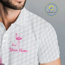 Load image into Gallery viewer, Funny Mens golf polo shirt custom pink and black argyle pattern flamingo white golf shirts NQS10252
