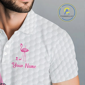 Funny Mens golf polo shirt custom pink and black argyle pattern flamingo white golf shirts NQS10252