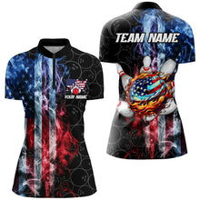 Load image into Gallery viewer, Smoke American Flag Flame Bowling camo Custom Patriotic Bowling Shirts For Women, Bowling Team Jerseys NQS8241