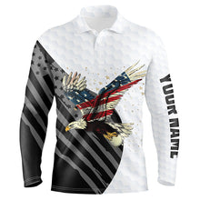 Load image into Gallery viewer, Black and White American Flag Eagle Men golf polo shirts custom Patriotic golf shirts for men NQS8244
