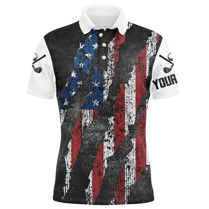 Black and White Grunge American Flag Men golf polo shirts custom Patriotic golf apparel for men NQS8245