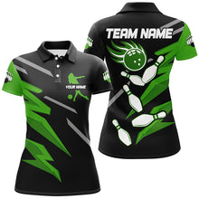 Load image into Gallery viewer, Black and Green Bowling Polo, Quarter Zip Shirts For Women Custom Bowling Team Jersey, gift for bowler NQS8247