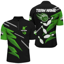 Load image into Gallery viewer, Black and Green Bowling Polo, Quarter Zip Shirts For Men Custom Bowling Team Jerseys, gift for bowlers NQS8247