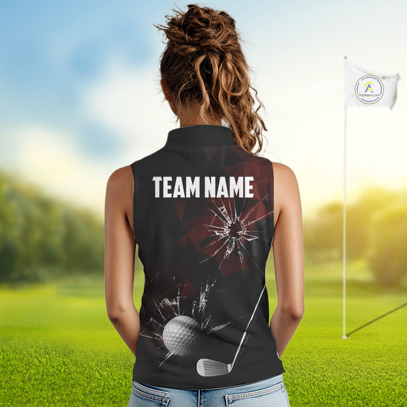 Black and Red Camo Broken golf ball Sleeveless Golf polo shirts Custom Team Golf attire for ladies NQS10449