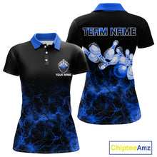 Load image into Gallery viewer, Personalized Women&#39;s bowling shirts Blue lightning Bowling Ball Pins bowling jerseys for Bowler NQS10633