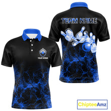 Load image into Gallery viewer, Personalized Men&#39;s bowling shirts Blue lightning Bowling Ball Pins bowling jerseys for Bowler NQS10633