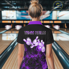 Load image into Gallery viewer, Personalized Women&#39;s bowling shirts Purple lightning Bowling Ball Pins bowling jerseys for Bowler NQS10634