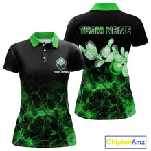 Load image into Gallery viewer, Personalized Women&#39;s bowling shirts Green lightning Bowling Ball Pins bowling jerseys for Bowler NQS10635