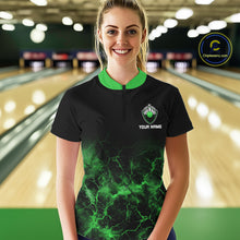 Load image into Gallery viewer, Personalized Women&#39;s bowling shirts Green lightning Bowling Ball Pins bowling jerseys for Bowler NQS10635