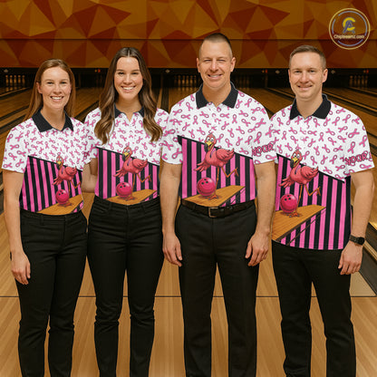 Pink ribbon pattern funny flamingo Bowling shirts for Women Custom breast cancer Team bowling outfit NQS11245