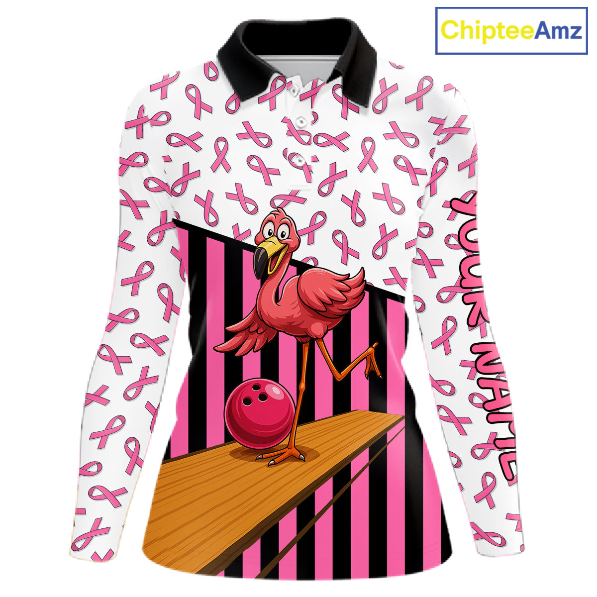 Pink ribbon pattern funny flamingo Bowling shirts for Women Custom breast cancer Team bowling outfit NQS11245