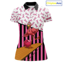 Load image into Gallery viewer, Pink ribbon pattern funny flamingo Bowling shirts for Women Custom breast cancer Team bowling outfit NQS11245