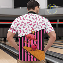 Load image into Gallery viewer, Pink ribbon pattern funny flamingo Bowling shirts for Men Custom breast cancer Team bowling outfit NQS11245