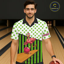 Load image into Gallery viewer, Green shamrock pattern flamingo Bowling Hawaiian Shirt Custom St Patrick's Day Team bowling outfit NQS11247