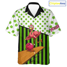 Load image into Gallery viewer, Green shamrock pattern flamingo Bowling Hawaiian Shirt Custom St Patrick's Day Team bowling outfit NQS11247