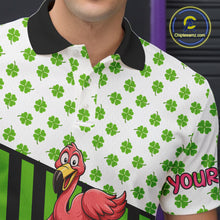 Load image into Gallery viewer, Green shamrock pattern flamingo Bowling shirts for Men Custom St Patrick's Day Team bowling outfit NQS11247