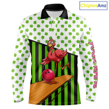 Load image into Gallery viewer, Green shamrock pattern flamingo Bowling shirts for Men Custom St Patrick's Day Team bowling outfit NQS11247