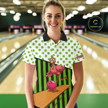 Load image into Gallery viewer, Green shamrock pattern flamingo Bowling shirts for Women Custom St Patrick's Day Team bowling outfit NQS11247