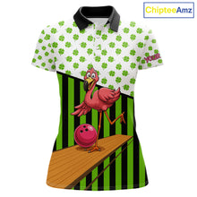 Load image into Gallery viewer, Green shamrock pattern flamingo Bowling shirts for Women Custom St Patrick's Day Team bowling outfit NQS11247