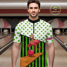 Load image into Gallery viewer, Green shamrock pattern flamingo Bowling shirts for Men Custom St Patrick's Day Team bowling outfit NQS11247