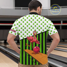Load image into Gallery viewer, Green shamrock pattern flamingo Bowling shirts for Men Custom St Patrick's Day Team bowling outfit NQS11247