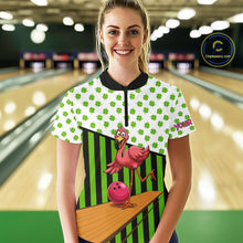 Load image into Gallery viewer, Green shamrock pattern flamingo Bowling shirts for Women Custom St Patrick's Day Team bowling outfit NQS11247