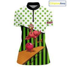 Load image into Gallery viewer, Green shamrock pattern flamingo Bowling shirts for Women Custom St Patrick's Day Team bowling outfit NQS11247
