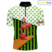 Load image into Gallery viewer, Green shamrock pattern flamingo Bowling shirts for Men Custom St Patrick's Day Team bowling outfit NQS11247