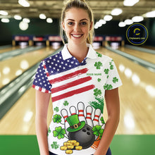 Load image into Gallery viewer, American Flag St Patricks Day Clover Bowling polo, 1/4 zip shirt for women Custom team bowling jersey NQS11452