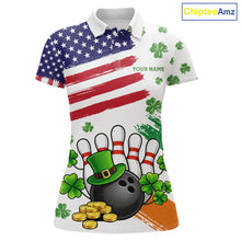 Load image into Gallery viewer, American Flag St Patricks Day Clover Bowling polo, 1/4 zip shirt for women Custom team bowling jersey NQS11452