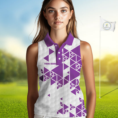 Women sleeveless polo shirt Purple and white custom I was one under today, under a tree, bush, water NQS11638