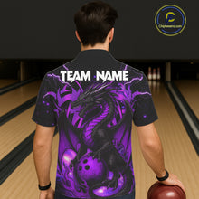 Load image into Gallery viewer, Custom Black and Purple Lightning Thunder Skull Dragon Bowling Button-up Shirts, Team Bowling Jerseys NQS11641