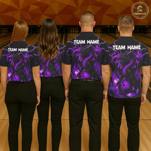 Load image into Gallery viewer, Custom Black and Purple Lightning Thunder Skull Dragon Bowling Shirts For Women, Team Bowling Jerseys NQS11641