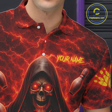 Load image into Gallery viewer, Red Lightning Thunder Skull Reaper Bowling Shirts For Men Custom Team Bowling League Jerseys NQS11642