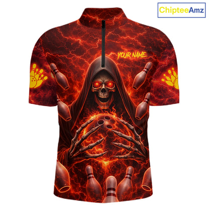 Red Lightning Thunder Skull Reaper Bowling Shirts For Men Custom Team Bowling League Jerseys NQS11642
