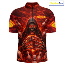 Load image into Gallery viewer, Red Lightning Thunder Skull Reaper Bowling Shirts For Men Custom Team Bowling League Jerseys NQS11642