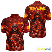 Load image into Gallery viewer, Red Lightning Thunder Skull Reaper Bowling Shirts For Men Custom Team Bowling League Jerseys NQS11642