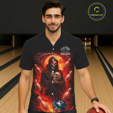 Load image into Gallery viewer, Black &amp; Orange Lightning Thunder Moon Reaper Bowling Button-up Shirt Custom Skull Team Bowling Jersey NQS11643