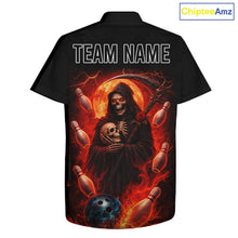 Load image into Gallery viewer, Black &amp; Orange Lightning Thunder Moon Reaper Bowling Button-up Shirt Custom Skull Team Bowling Jersey NQS11643